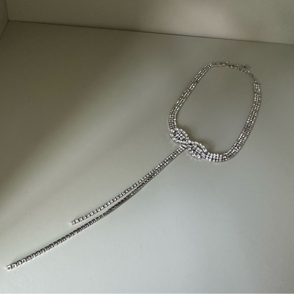 Rhinestone Bow w Tails Girly Choker Necklace - Picture 2 of 5